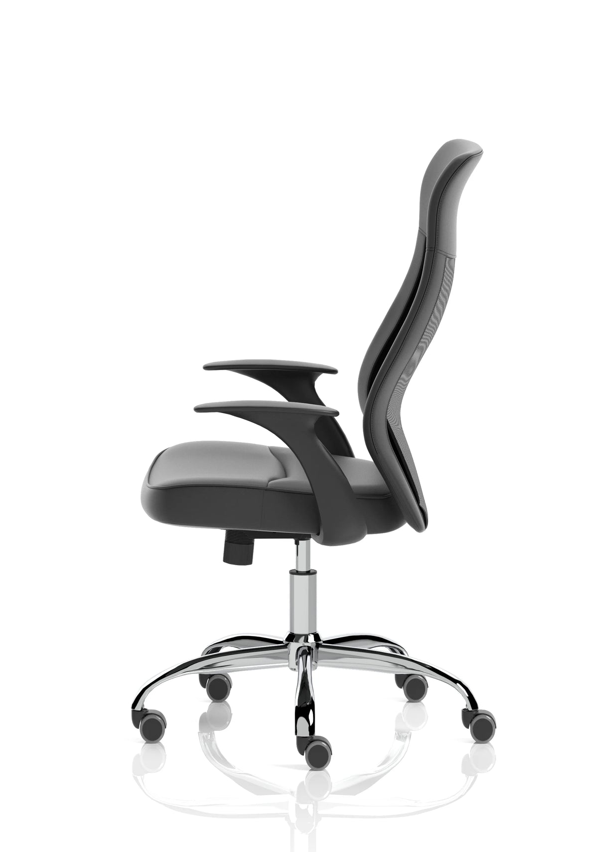 Ellery High Mesh Back Task Operator Black Leather Office Chair with Arms - Industrious Decor
