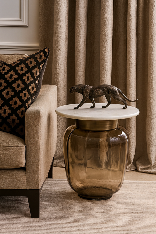Luna Smoked Glass & Marble Side Table