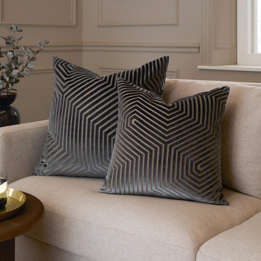 Geometric Velvet Cushion Navy - Industrious Decor
