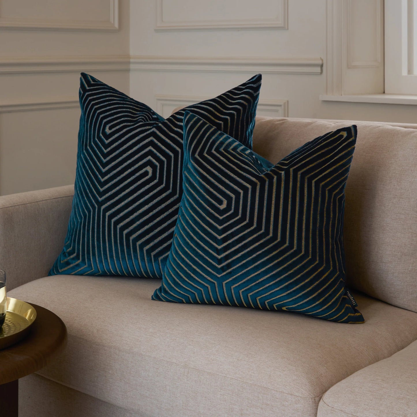 Geometric Velvet Cushion Navy - Industrious Decor