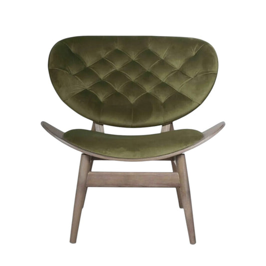Stirling Lounge Chair | Gentleman's Club Collection Green Velvet Elm Wood - Industrious Decor