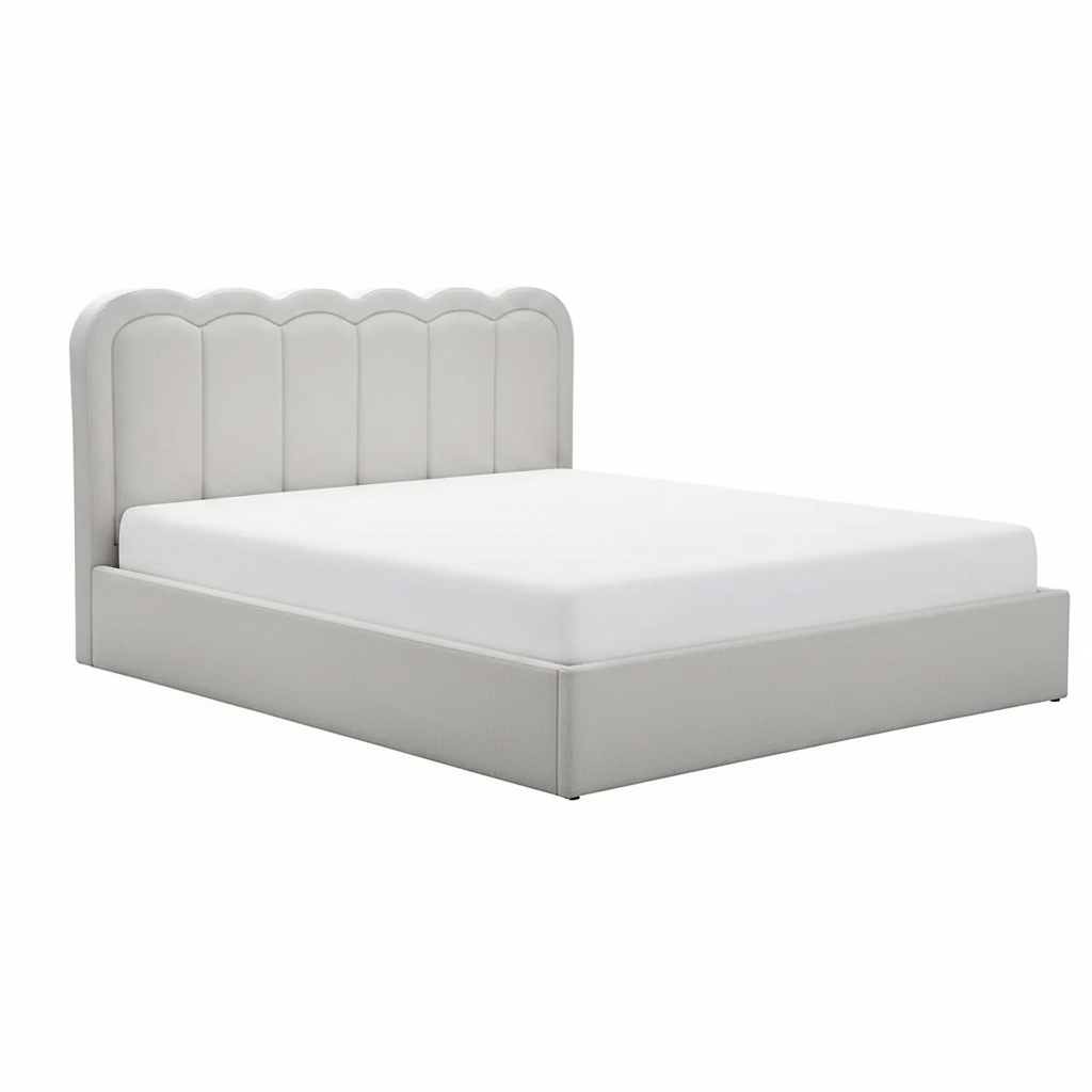 Bow Ottoman Storage Bed 3/4 view with mattress