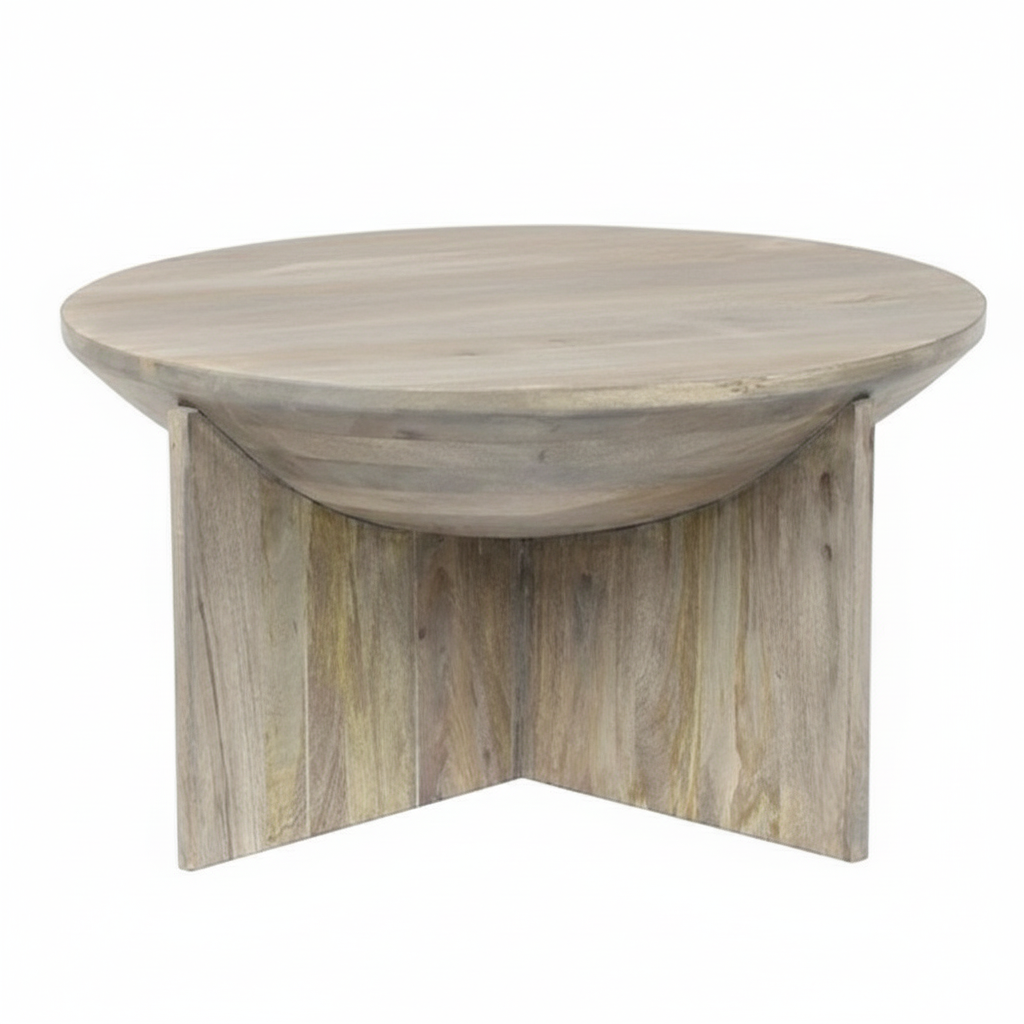 Weathered Oak Round Coffee Table - Industrious Decor
