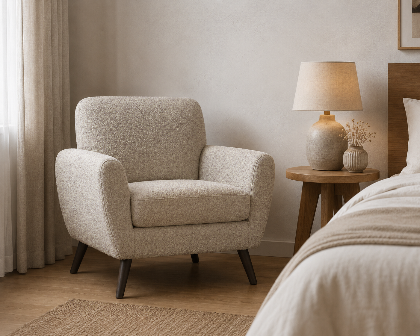 Keswick Armchair in CRIB 5 linen — curved arm contract sofa by Industrious Decor
