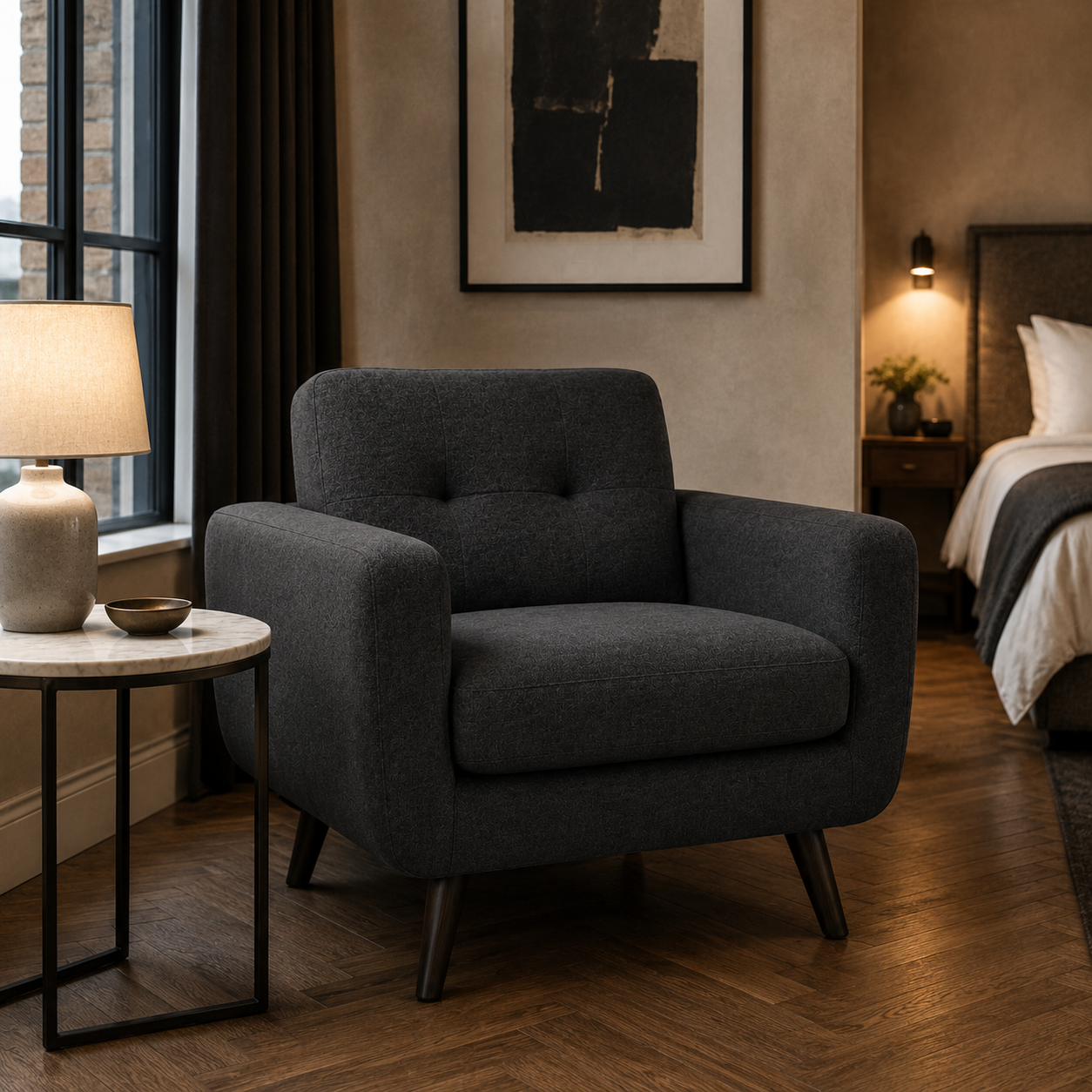 skipton armchair charcoal crib in stock in a hotel