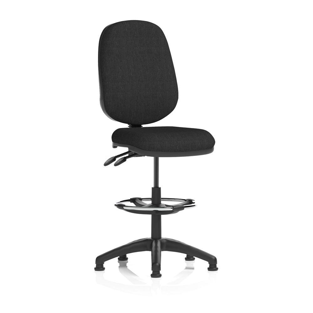 Sterling Medium Back Draughtsman Chair | Infinite Lock | Height Adjustable Back & Arms Black Fabric Matching Colour - Industrious Decor