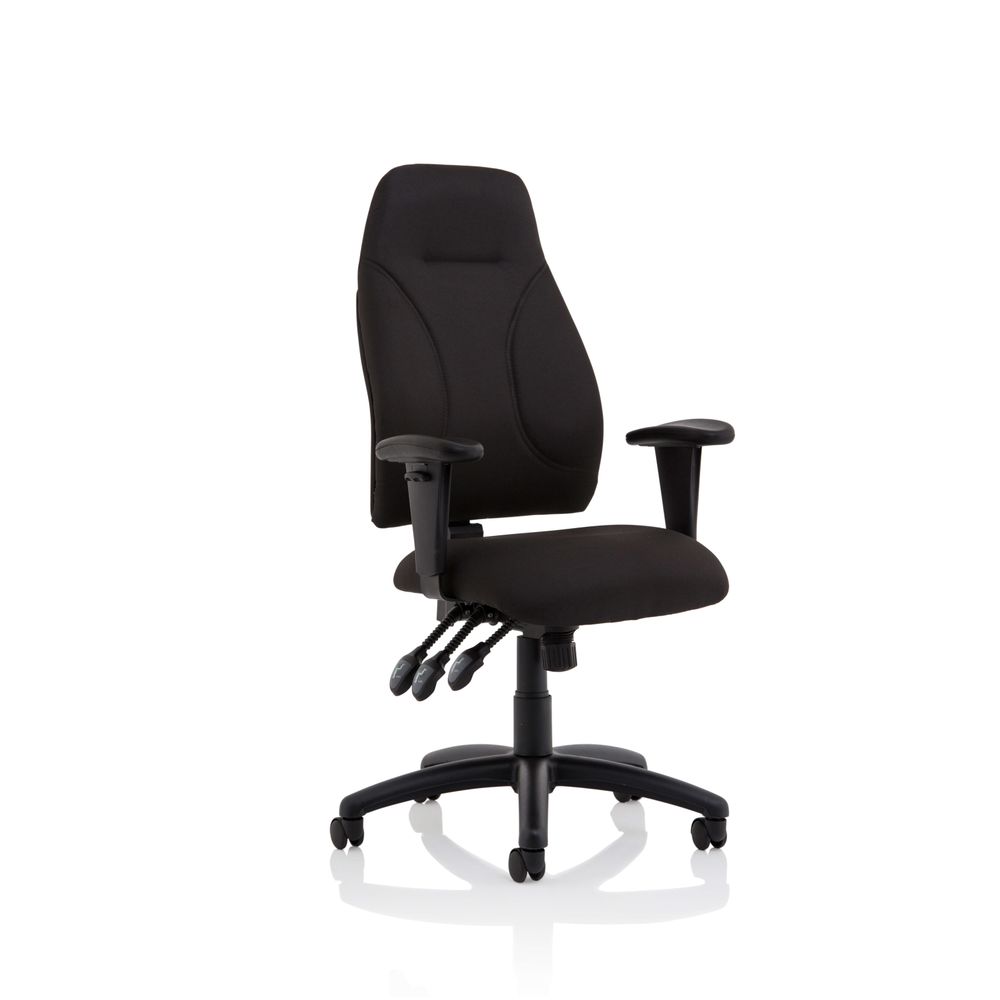 Rutherford High Back Fabric Task Chair | Gas Height | Independent Seat & Back Tilt | Height Adjustable Back & Arms Black Fabric With Height Adjustable Arms - Industrious Decor