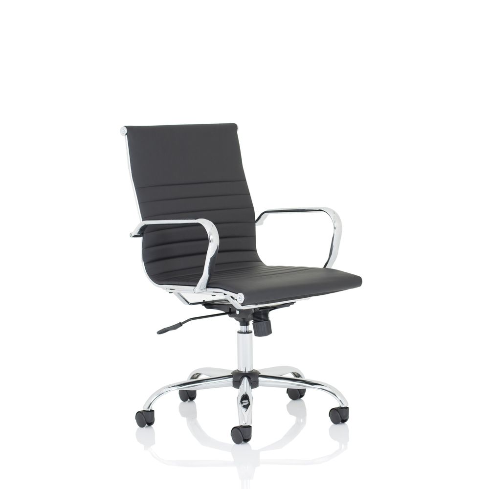 Gresham Black Leather Executive Office Chair with Arms Medium Black Leather - Industrious Decor