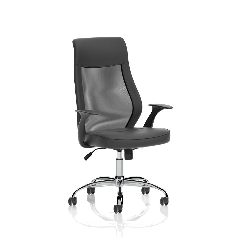 Ellery High Mesh Back Task Operator Black Leather Office Chair with Arms Black Leather - Industrious Decor
